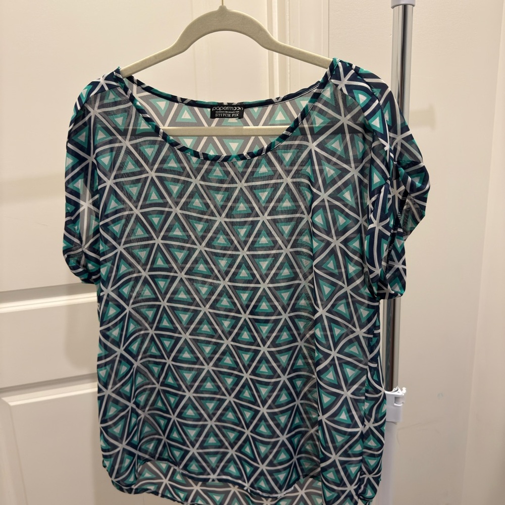 Papermoon Blue Graphic Short Sleeve Blouse